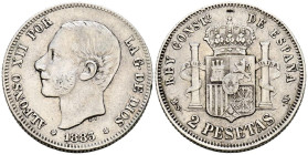ALFONSO XII (1874-1885). 2 Pesetas. (Ar. 9,88g/27mm). 1883 *18-83. Madrid MSM. (Cal-2019-33). MBC-.