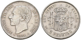 ALFONSO XII (1874-1885). 2 Pesetas. (Ar. 10,05g/27mm). 1884 *18-84. Madrid MSM. (Cal-2019-34). MBC.