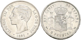 ALFONSO XII (1874-1885). 5 Pesetas. (Ar. 24,83g/37mm). 1881 *18-81. Madrid MSM. (Cal-2019-44). MBC+.