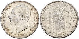 ALFONSO XII (1874-1885). 5 Pesetas. (Ar. 24,83g/37mm). 1882/1 *18-81. Madrid MSM. (Cal-2019-45). MBC+. Escasa.