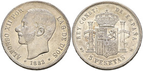 ALFONSO XII (1874-1885). 5 Pesetas. (Ar. 25,04g/37mm). 1882 *18-81. Madrid MSM. (Cal-2019-48). EBC-. Ligeras marquitas.