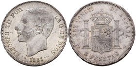 ALFONSO XII (1874-1885). 5 Pesetas. (Ar. 24,80g/37mm). 1883 *18-83. Madrid MSM. (Cal-2019-55). MBC+. Marquitas. Restos de brillo original.