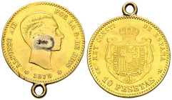 ALFONSO XII (1874-1885). 10 Pesetas. (Au. 3,28g/19mm). 1878 *18-78. Madrid EMM. (Cal-2019-65). MBC/BC. Usada como joya. Argolla y restos de soldadura ...