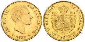 ALFONSO XII (1874-1885). 25 Pesetas. (Au. 8,04g/24mm). 1878 *18-78. Madrid DEM. (Cal-2019-70). EBC-.
