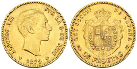 ALFONSO XII (1874-1885). 25 Pesetas. (Au. 8,06g/24mm). 1879 *18-79. Madrid EMM. (Cal-2019-74). MBC+.