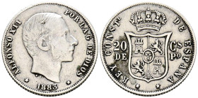 ALFONSO XII (1874-1885). 20 Centavos. (Ar. 5,15g/23mm). 1883. Manila. (Cal-2019-109). MBC-.
