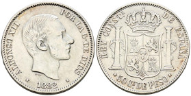 ALFONSO XII (1874-1885). 50 Centavos. (Ar. 12,62g/30mm). 1882. Manila. (Cal-2019-120). MBC/MBC+.