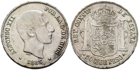 ALFONSO XII (1874-1885). 50 Centavos de Peso. (Ar. 12,96g/29mm). 1885. Manila. (Cal-2019-124). MBC+.
