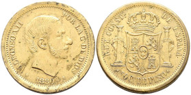 ALFONSO XII (1874-1885). 50 Centavos de Peso (La. 13,36g/32mm). 1880. Manila. (Cal-2019-166). Prueba realizada en latón bajo el gobierno de Francisco ...