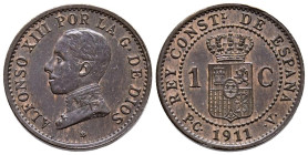 ALFONSO XIII (1885-1931). 1 Céntimo. (Ae. 1,12g/15mm). 1911 *1. Madrid PCV. (Cal-3). EBC-.