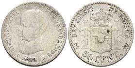 ALFONSO XIII (1885-1931). 50 Céntimos. (Ar. 2,48g/18mm). 1892/82 *8-2. Madrid PGM. (Cal-2019-31). MBC.