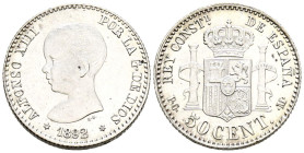 ALFONSO XIII (1885-1931). 50 Céntimos. (Ar. 2,52g/18mm). 1892 *9-2. Madrid PGM. (Cal-2019-38). EBC+. Brillo original.