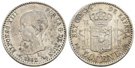 ALFONSO XIII (1885-1931). 50 Céntimos. (Ar. 2,46g/18mm). 1892 *9-2. Madrid PGM. (Cal-2019-38). MBC+. Restos de brillo original.