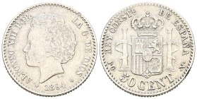 ALFONSO XIII (1885-1931). 50 Céntimos. (Ar. 2,51g/18mm). 1894 *9-4. Madrid PGV. (Cal-2019-43). MBC+.