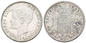 ALFONSO XIII (1885-1931). 50 Céntimos. (Ar. 2,49g/18mm). 1896 *9-6. Madrid PGV. (Cal-2019-44). EBC-. Leves rayitas. Restos de brillo original.