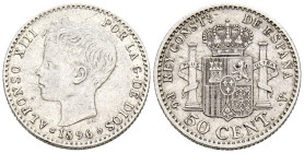 ALFONSO XIII (1885-1931). 50 Céntimos (Ar. 2,47g/18mm). 1896 *9-6. Madrid PGV. (Cal-2019-44). MBC+. Restos de brillo original.