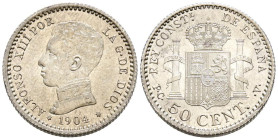ALFONSO XIII (1885-1931). 50 Céntimos. (Ar. 2,55g/18mm). 1904 *1-0. Madrid PCV. (Cal-2019-47). SC.