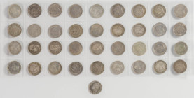 Interesantísimo conjunto de 37 monedas de 50 Céntimos acuñadas bajos los reinados de Alfonso XII y Alfonso XIII, diferentes años de acuñación y calida...