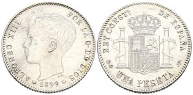 ALFONSO XIII (1885-1931). 1 Peseta. (Ar. 4,98g/23mm). 1899 *18-99. Madrid SGV. (Cal-2019-57). EBC-. Limpiada.