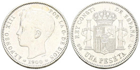 ALFONSO XIII (1885-1931). 1 Peseta. (Ar. 4,99g/23mm). 1900 *19-00. Madrid SMV. (Cal-2019-59). MBC+. Ligeras rayitas.