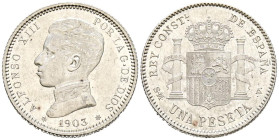 ALFONSO XIII (1885-1931). 1 Peseta. (Ar. 4,92g/23mm). 1903 *19-03. Madrid SMV. (Cal-2019-56). SC.