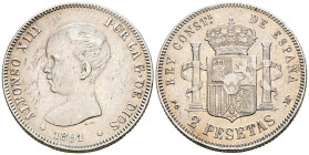 ALFONSO XIII (1885-1931). 2 Pesetas. (Ar. 9,98g/27mm). 1891 *18-91. Madrid PGM. (Cal-2019-84). MBC. Muy escasa.