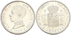 ALFONSO XIII (1885-1931). 2 Pesetas (Ar. 9,97g/27mm). 1905 *19-05. Madrid SMV. (Cal-2019-88). EBC.