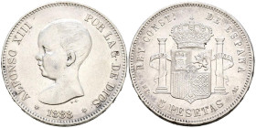 ALFONSO XIII (1885-1931). 5 Pesetas. (Ar. 24,78g/37mm). 1888 *18-88. Madrid MPM. (Cal-2019-92). MBC+.