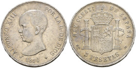 ALFONSO XIII (1885-1931). 5 Pesetas. (Ar. 25,02g/37mm). 1890 *18-90. Madrid PGM. (Cal-2019-97). EBC-.