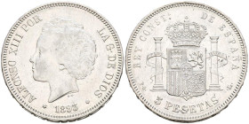 ALFONSO XIII (1885-1931). 5 Pesetas. (Ar. 24,84g/37mm). 1893 *18-93. Madrid PGL. (Cal-2019-102). EBC. Leves marquitas. Restos de brillo original.