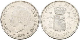 ALFONSO XIII (1885-1931). 5 Pesetas. (Ar. 24,91g/37mm). 1894 *18-94. Madrid PGV. (Cal-2019-104). MBC+. Restos de brillo original.