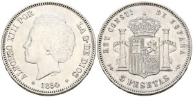 ALFONSO XIII (1885-1931). 5 Pesetas. (Ar. 24,70g/37mm). 1894 *18-94. Madrid PGV. (Cal-2019-104). MBC/MBC+.