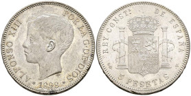 ALFONSO XIII (1885-1931). 5 Pesetas. (Ar. 25,13g/37mm). 1898 *18-98. Madrid SGV. (Cal-2019-109). EBC+. Brillo original. Ligeros golpecitos.