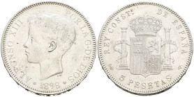 ALFONSO XIII (1885-1931). 5 Pesetas. (Ar. 24,84g/37mm). 1898 *18-98. Madrid SGV. (Cal-2019-109). EBC-. Leves rayitas.
