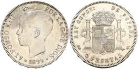 ALFONSO XIII (1885-1931). 5 Pesetas. (Ar. 24,77g/37mm). 1899 *18-99. Madrid SGV. (Cal-2019-110). EBC-/EBC. Rayitas de limpieza.