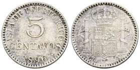 ALFONSO XIII (1885-1931). 5 Centavos (Ar. 1,32g/16mm). 1896. Puerto Rico. PGV (Cal-2019-124). EBC. Restos de brillo original.