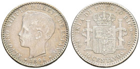 ALFONSO XIII (1885-1931). 10 Centavos. (Ar. 2,50g/18mm). 1896. Puerto Rico PGV. (Cal-2019-125). MBC. Bonito tono. Escasa