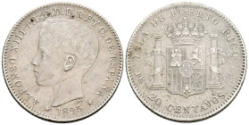 ALFONSO XIII (1885-1931). 20 Centavos. (Ar. 4,99g/27mm). 1895. Puerto Rico PGV. (Cal-2019-126). MBC+/MBC. Escasa.