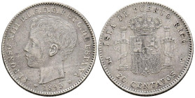ALFONSO XIII (1885-1931). 20 Centavos. (Ar. 4,98g/23mm). 1895. Puerto Rico PGV. (Cal-2019-126). MBC. Escasa.