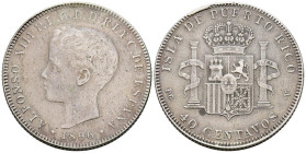ALFONSO XIII (1885-1931). 40 Centavos. (Ar. 9,86g/27mm). 1896. Puerto Rico PGV. (Cal-2019-127). MBC-/MBC. Escasa.