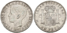ALFONSO XIII (1885-1931). 1 Peso. (Ar. 25,07g/37mm). 1897. Manila SGV. (Cal-2019-122). MBC-.
