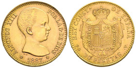 ALFONSO XIII (1885-1931). 20 Pesetas. (Au. 6,45g/21mm). 1887 *19-62. Madrid PGV. (Cal-2019-171-Estado Español). Reacuñación oficial. EBC+. Leves rayit...