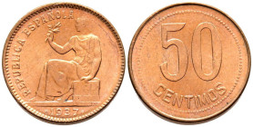 II REPUBLICA (1931-1939). 50 Céntimos. (Ae. 6,24g/23mm). 1937. Madrid. (Cal-2019-27). Estrellas anepígrafas. SC.