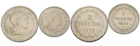EUZKADI. Pareja de 1 y 2 Pesetas del Gobierno de Euzkadi acuñadas en 1937. (Cal-2019-14/15). Excelente estado de conservación. A EXAMINAR.