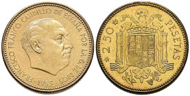 ESTADO ESPAÑOL (1936-1975). 2,50 Pesetas. (AlAe. 6,87g/25mm). 1953 *19-70. Madrid. (Cal-2019-89). EBC+. Bonito tono. Escasa.