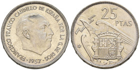 ESTADO ESPAÑOL (1936-1975). 25 Pesetas. (Ni. 8,57g/27mm). 1957 * 59. Madrid. (Cal-2019-117). SC-. Brillo original.