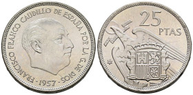 ESTADO ESPAÑOL (1939-1975). 25 Pesetas. (Ni. 8,55g/27mm). 1957 *19-71. Madrid. (Cal-2019-126). SC.