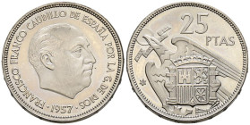 ESTADO ESPAÑOL (1936-1975). 25 Pesetas. (Ni. 8,42g/27mm). 1957 *73. Madrid. (Cal-2019-128). PROOF. Extraída de cartera.