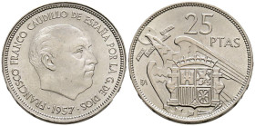 ESTADO ESPAÑOL (1936-1975). 25 Pesetas. (Ni. 8,56g/26mm). 1957 *BA. (Cal-2019-155). I Exposición Iberoamericana de Numismática y Medallística. SC-....