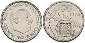 ESTADO ESPAÑOL (1936-1975). 50 Pesetas. (Ni. 12,74g/30mm). 1957 *70. Madrid. (Cal-2019-139). SC-. Escasa.
